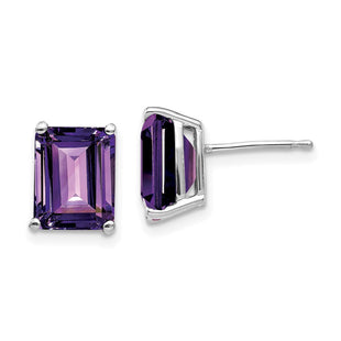 14k White Gold Emerald Cut Amethyst Earrings (Style XE68WAM)