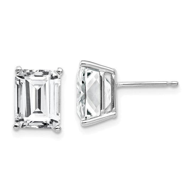 14k White Gold Emerald Cut Cubic Zirconia Earrings, 10 x 7mm