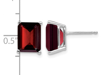14k White Gold Emerald Cut Garnet Earrings, 9 x 7mm