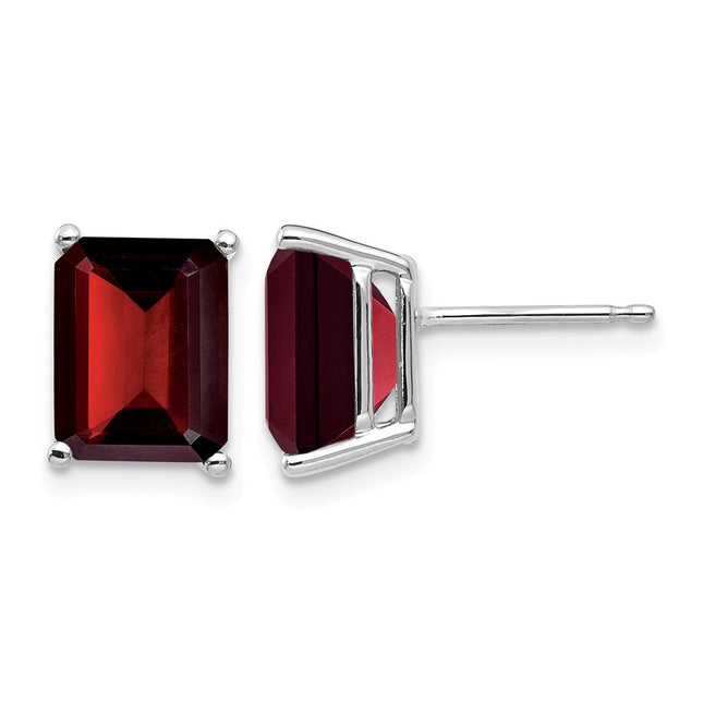 14k White Gold Emerald Cut Garnet Earrings, 9 x 7mm