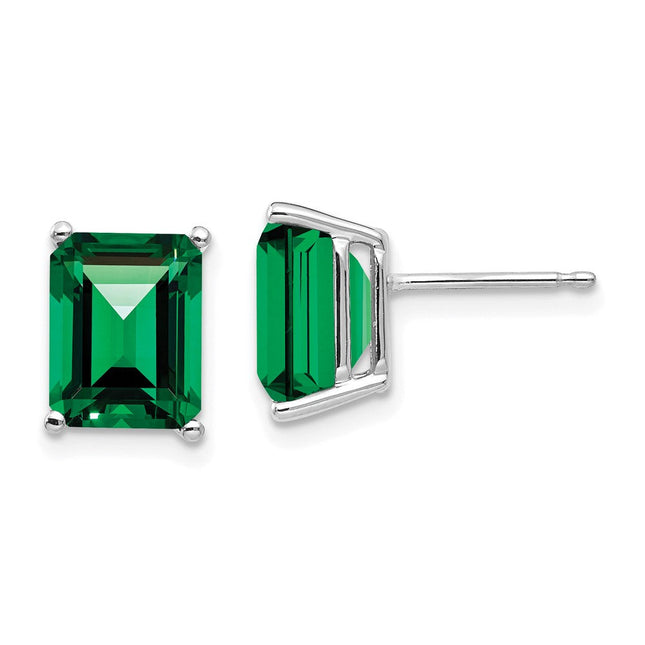 14k White Gold Emerald Cut Mount St. Helens Earrings, 9 x 7mm