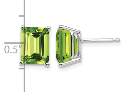 14k White Gold Emerald Cut Peridot Earrings, 9 x 7mm