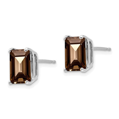 14kw Emerald Smoky Quartz Earrings, 9 x 7mm