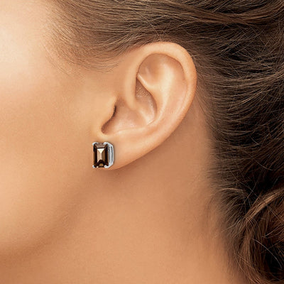 14kw Emerald Smoky Quartz Earrings, 9 x 7mm