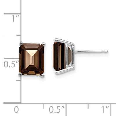 14kw Emerald Smoky Quartz Earrings, 9 x 7mm