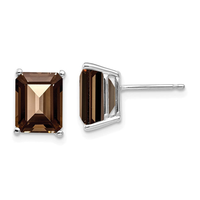14kw Emerald Smoky Quartz Earrings, 9 x 7mm