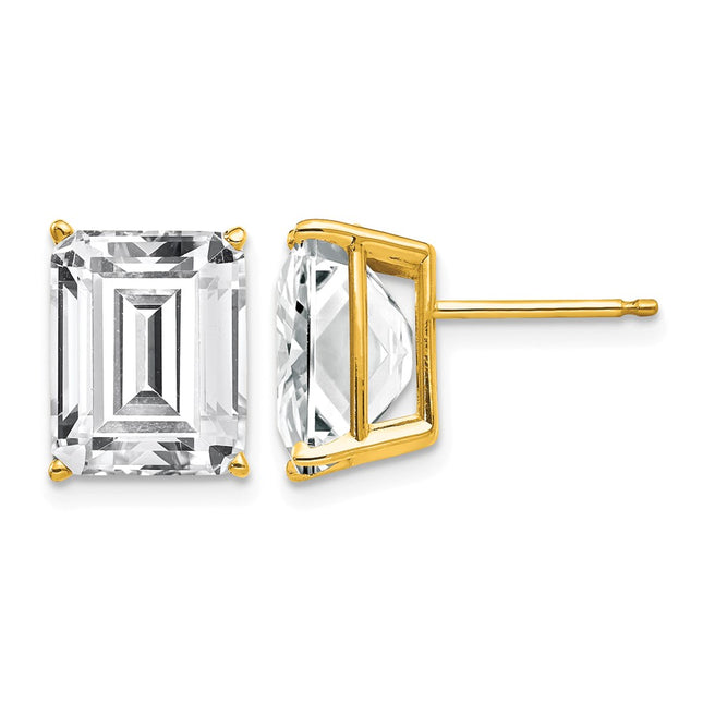 14k Emerald Cut Cubic Zirconia Earrings, 11 x 8mm