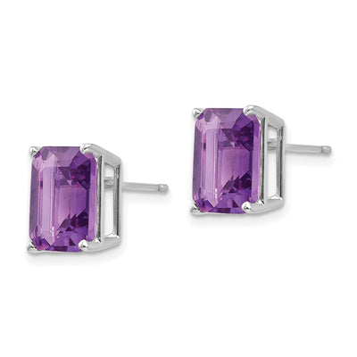 14K White Gold 10x8 Emerald Cut Amethyst Stud Earrings