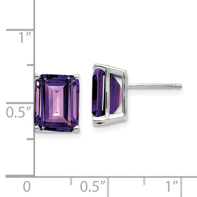 14K White Gold 10x8 Emerald Cut Amethyst Stud Earrings
