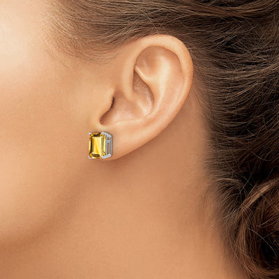 14K White Gold 10x8 Emerald Cut Citrine Stud Earrings