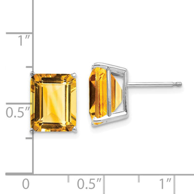 14K White Gold 10x8 Emerald Cut Citrine Stud Earrings