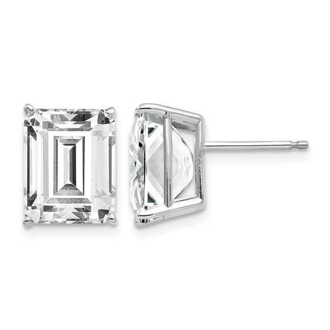 14k White Gold Emerald Cut Cubic Zirconia Earrings, 11 x 8mm