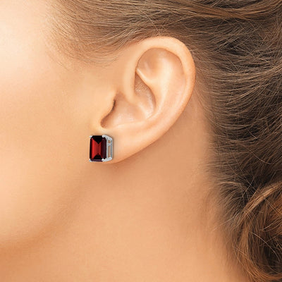 14K White Gold 10x8 Emerald Cut Garnet Stud Earrings