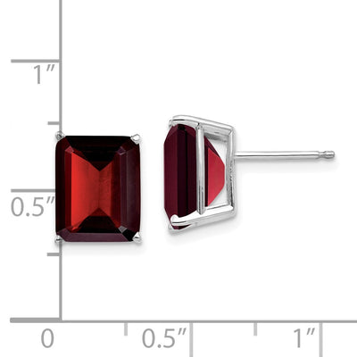 14K White Gold 10x8 Emerald Cut Garnet Stud Earrings