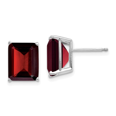 14K White Gold 10x8 Emerald Cut Garnet Stud Earrings