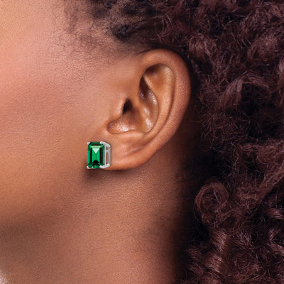 14K White Gold 10x8 Emerald Cut Mount St. Helens Stud Earrings