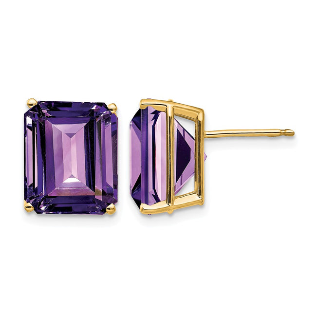 14k Emerald Cut Amethyst Earrings, 12 x 10mm