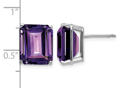 14k White Gold Emerald Cut Amethyst Earrings, 12 x 10mm