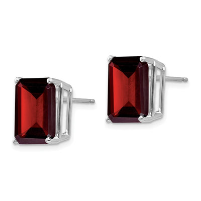 14K White Gold Emerald Cut Garnet Stud Earrings