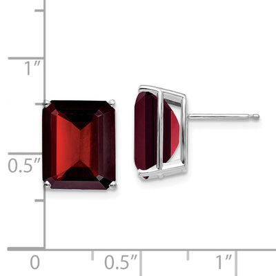 14K White Gold Emerald Cut Garnet Stud Earrings