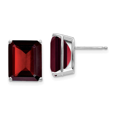 14K White Gold Emerald Cut Garnet Stud Earrings