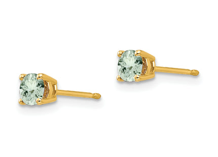 14k Round Green Quartz Earrings, 5 x 5mm