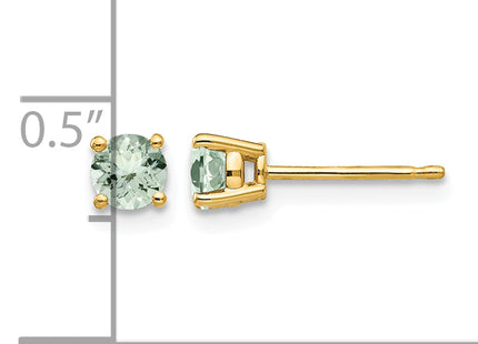 14k Round Green Quartz Earrings, 5 x 5mm