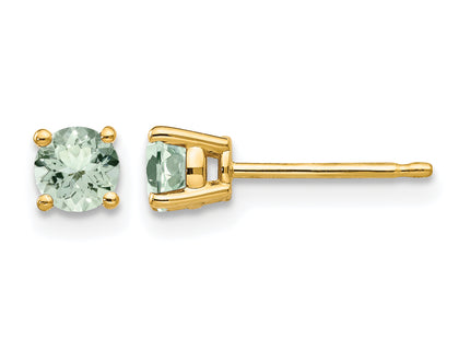 14k Round Green Quartz Earrings, 5 x 5mm