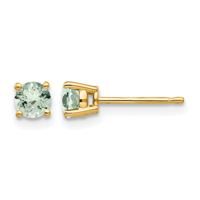 14K Round Green Quartz Earrings, 5 x 5mm