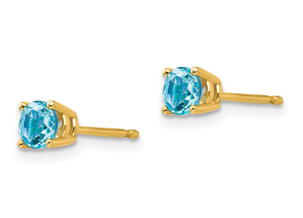 14k Blue Topaz Earrings, 4 x 4mm