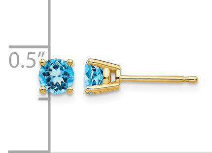 14k Blue Topaz Earrings, 4 x 4mm