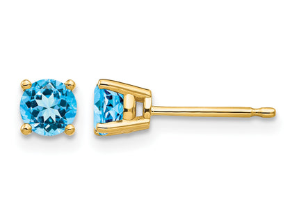 14k Blue Topaz Earrings, 4 x 4mm