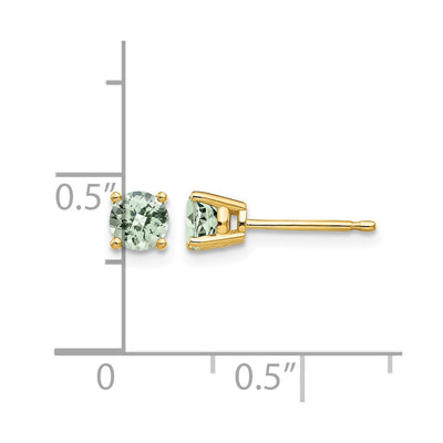 14K Round Checker-Cut Green Quartz Earrings, 5 x 5mm