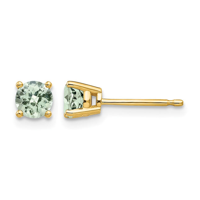 14k Round Checker-Cut Green Quartz Earrings, 5 x 5mm