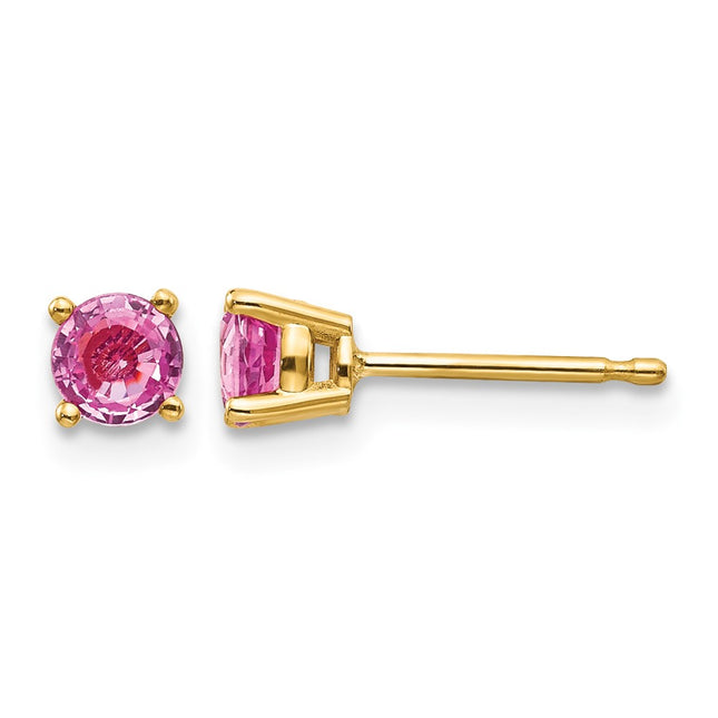 14k Pink Sapphire Earrings, 4 x 4mm
