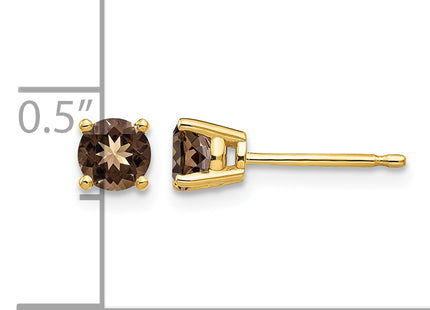 14k Round Smoky Quartz Earrings, 4 x 4mm