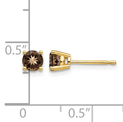 14K Round Smoky Quartz Earrings, 4 x 4mm