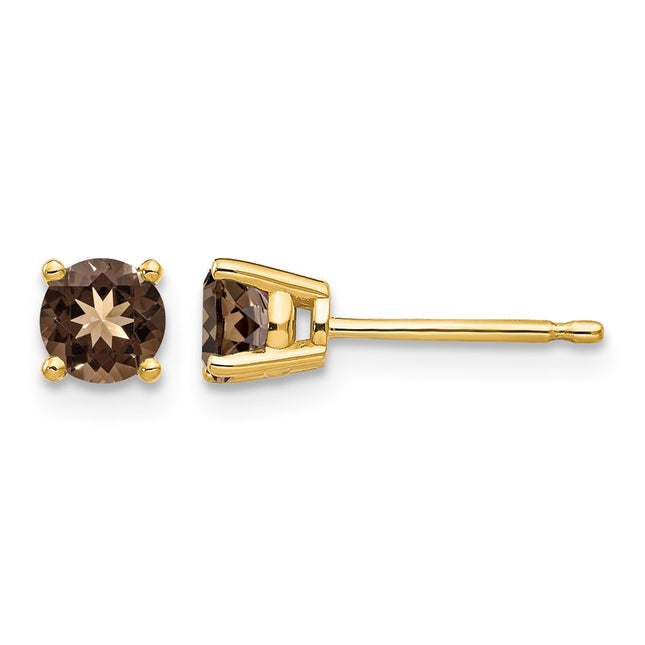 14k Round Smoky Quartz Earrings, 4 x 4mm
