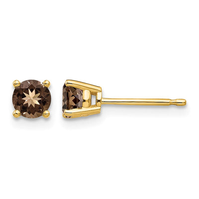 14K Round Smoky Quartz Earrings, 4 x 4mm