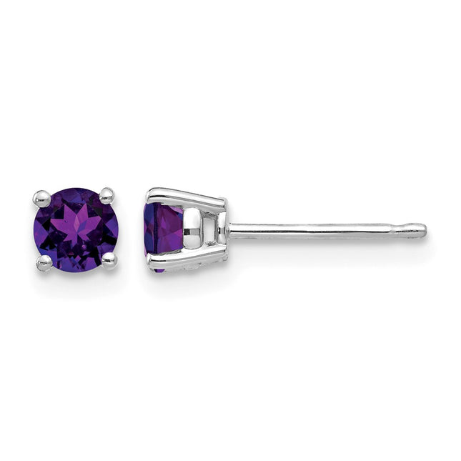14k White Gold Amethyst Earrings, 4 x 4mm