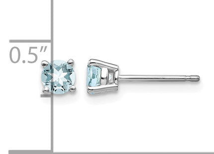14k White Gold Aquamarine Post Earrings, 4.5 x 4mm