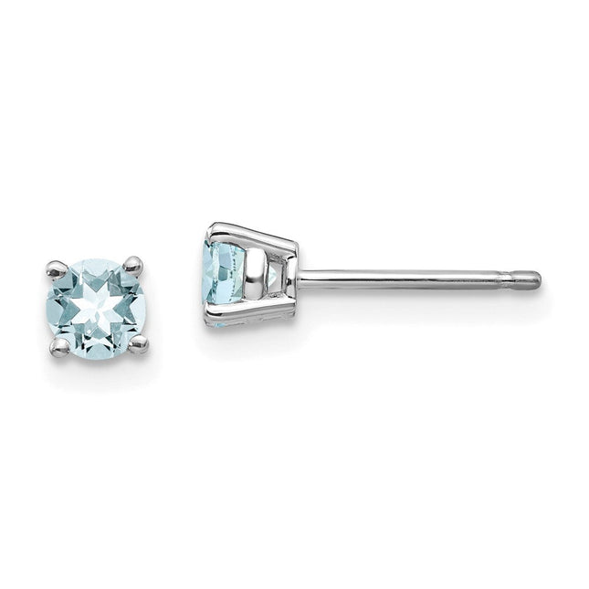 14k White Gold Aquamarine Post Earrings, 4.5 x 4mm