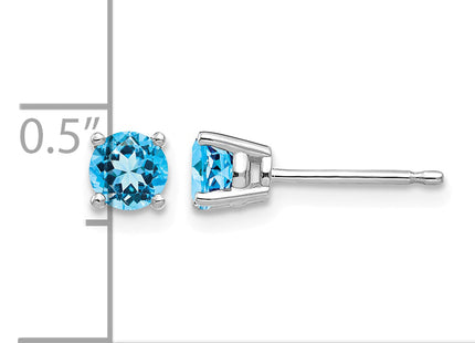 14k White Gold Blue Topaz Earrings, 4 x 4mm