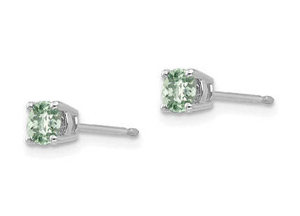14kw Round Checker-Cut Green Quartz Earrings, 5 x 5mm