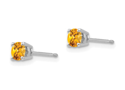14k White Gold Citrine Earrings, 4 x 4mm