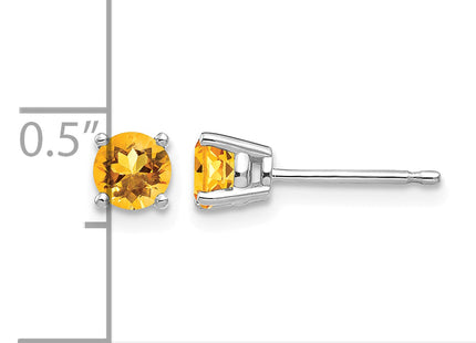14k White Gold Citrine Earrings, 4 x 4mm