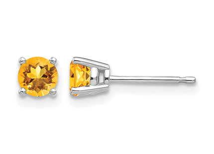 14k White Gold Citrine Earrings, 4 x 4mm