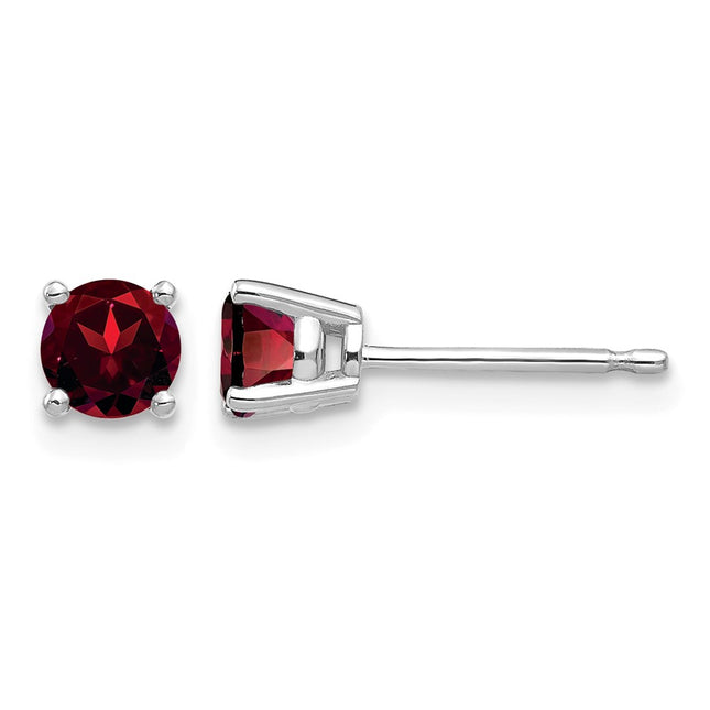 14k White Gold Garnet Earrings, 4 x 4mm