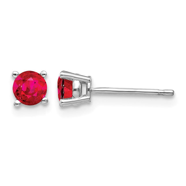 14k White Gold Ruby Earrings, 4 x 4mm