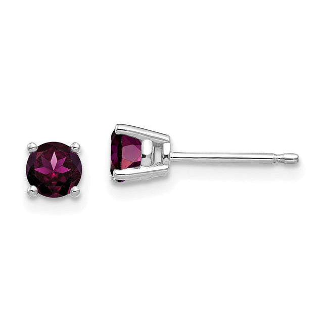 14k White Gold Rhodolite Garnet Earrings, 4 x 4mm